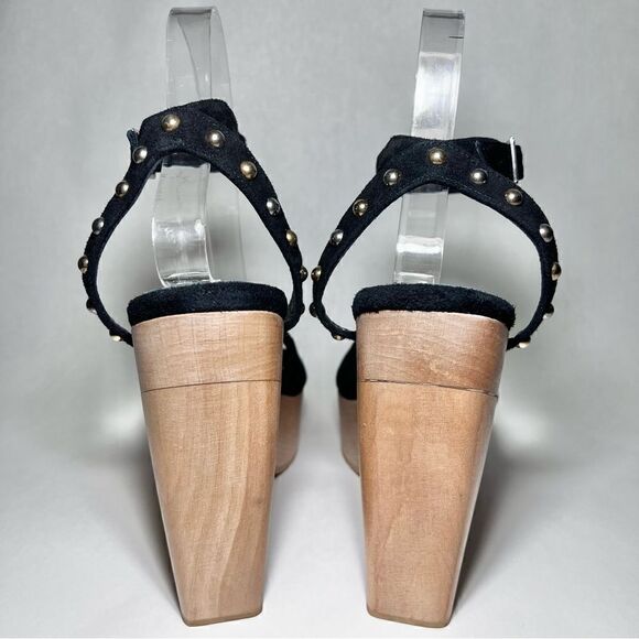 Maje Flash Studded Suede Platform Peep Toe Sandals in Black - Picture 5 of 10
